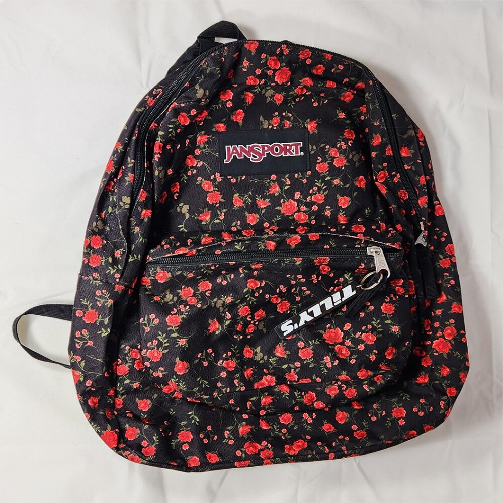 Jansport Floral Black Backpack with Red Roses | Stylish & Durable